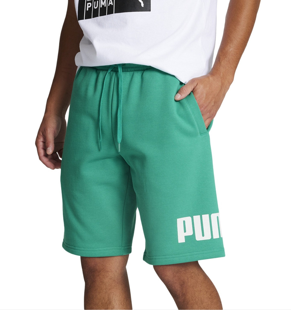 Puma Men Regular-Fit Big Logo-Print Fleece 10" Shorts Sparking Green Size M